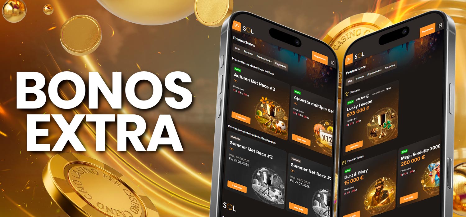 Ofertas de bonos adicionales para los jugadores del sitio web Sol Casino.