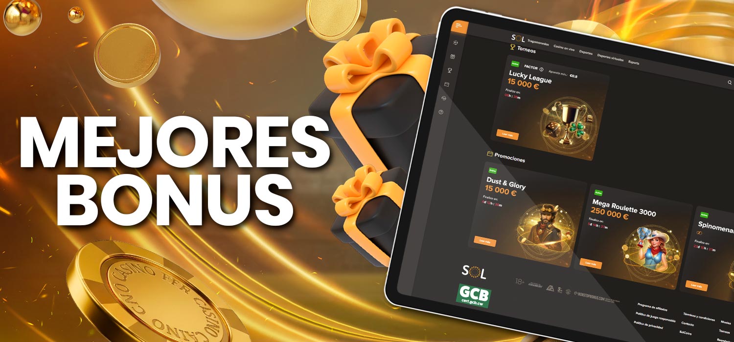 Bonificaciones ventajosas en el sitio web del casino de apuestas Sol Casino.