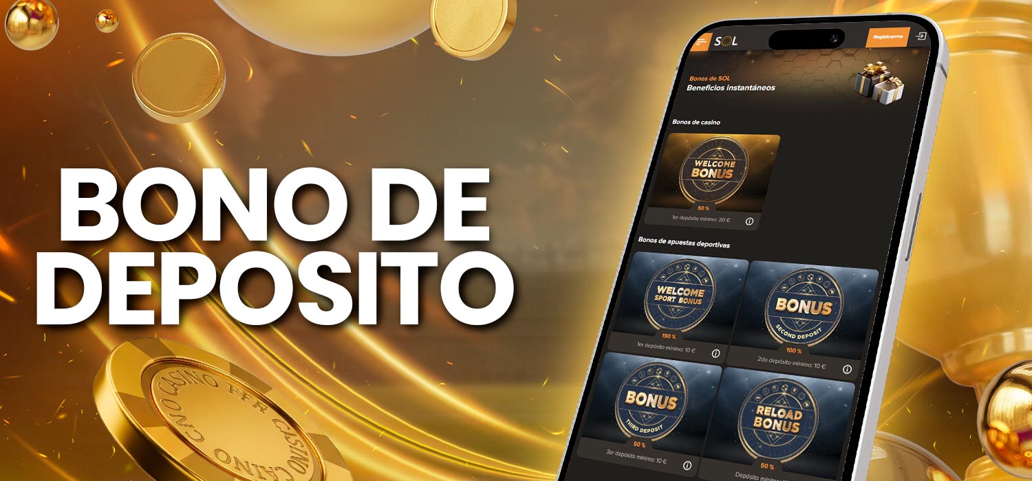Primer bono por depósito en el sitio web de Sol Casino.