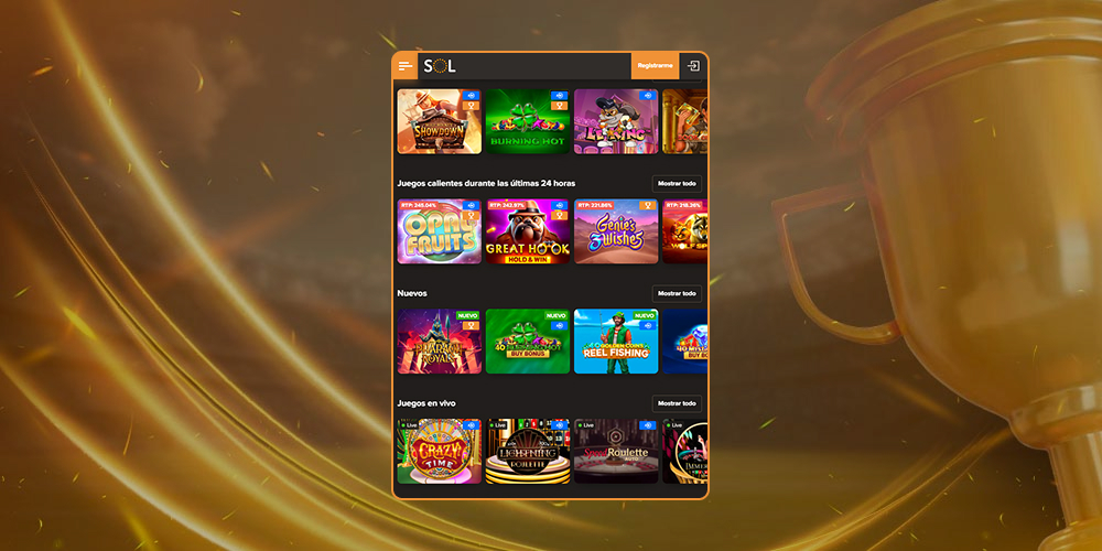 Jugar a juegos de casino en el sitio web Sol Casino.